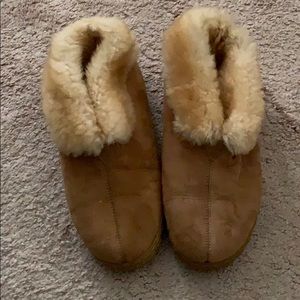 Suede Leather Shearling Fur Scuff Slippers